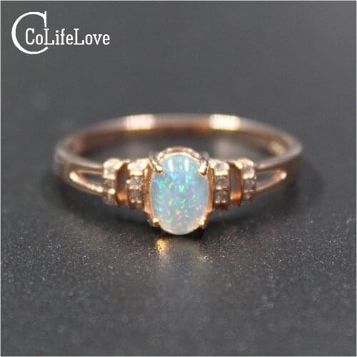 Dazzling Opal Ring 0.7 Ct 5 Mm * 7 Mm Natural Opal Gemstone Ring Solid 925 Sterling Silver Opal Ring Romantic Anniversary Gift