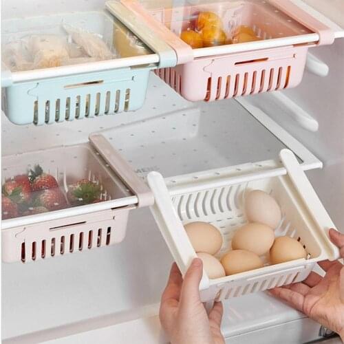 Pull-Out Refrigerator Storage Basket Pp Material Cool Compartment Storage Rack Stretch Design Save Space Home Decor