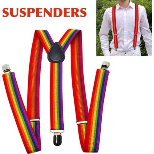 Women Men Suspenders Anti-drop 3 Clips Y Back Adult Fashion Polyester Rainbow Suspenders Gift Strap for trousers jeans suit