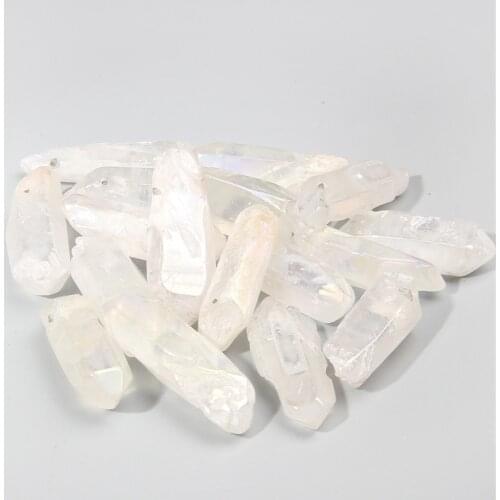 10 Pieces Natural White Crystal Quartz Point Beads 6-10 mm*25-40 mm Gem Stone AB Flash Clear Quartz Drilled Polished Stick Bead