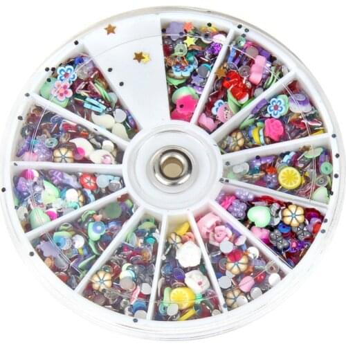 1200pcs Nail Art Tips Glitters Rhinestones Slice Decoration Manicur Wheel Mixed