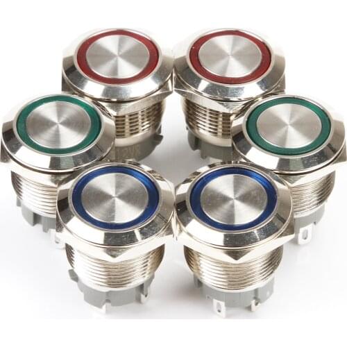 16mm Push Button Switch Ring LED Light Momentary Latching Waterproof 12V 24V 220v Red/Blue/Green self-lock /self-reset button