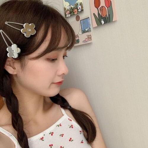 2Pcs/Set Personality Flower Hairpin Sweet Girl Bangs Clip Reflective Metal Hair Accessories