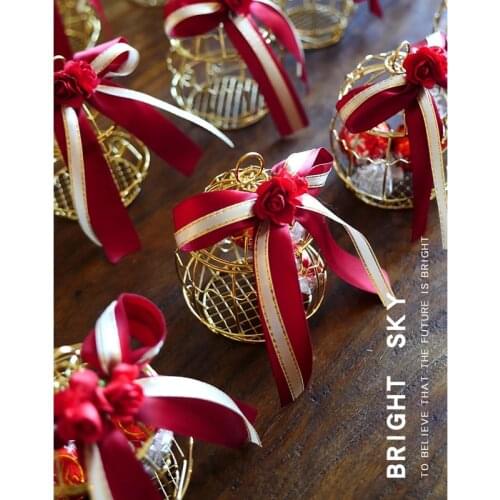 20 pcs Creative Gold Hollow Birdcage Metal Candy Box wrought iron wedding Party Bow candy tin boxs Portable Gift Box Package Bag