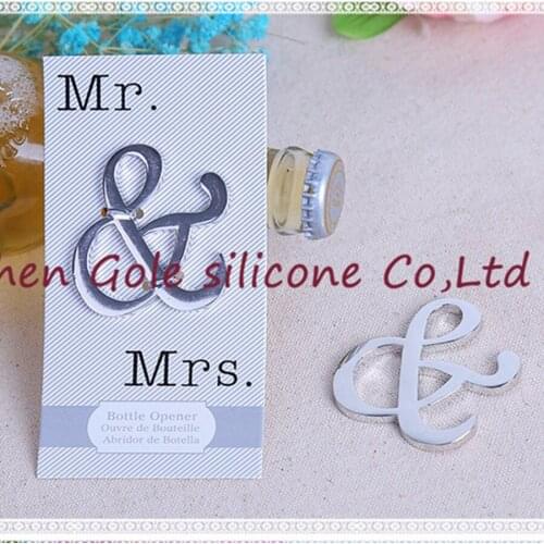 200pcs/lot Wholesale "Mr. and Mrs." Ampersand Bottle Opener Favor For Party Supplies Silver Wedding Gift For Guest