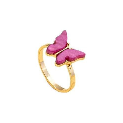 2021 Ins Acrylic Resin Butterfly Insects Gold Knuckle Finger Piercing Rings Trendy Korean Fashion Party Jewelry