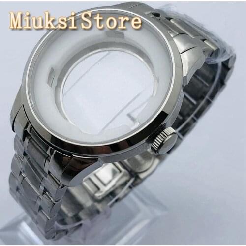 39mm silver stainless steel case sapphire glass watch case fit ETA 2836 Miyota 8205 8215 821A Mingzhu DG2813 3804 Seagull ST1612