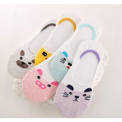 5Pairs=10pieces Cartoon Women Socks Koren Cotton Invisible Socks Cute Animal Cat Girl Ankle Socks Harajuku Breathable Socks