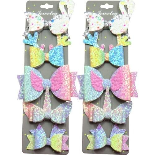 5PCS/Card Lovely Diff Style Swan Ties Bow Creativity Hairpins For Baby Girls Clips Pins Barrette Scrunchy Kids Hair Accessories