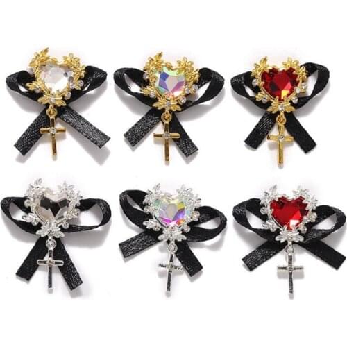 50pcs/lot Heart;Black Bows Charm Alloy Pendants 1.5*2.8cm, Shiny Crystal Jewelry Diamonds Design Manicure Accessories (AB Clear)