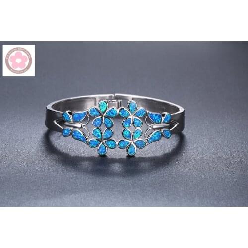SZ0051 Flower Design Blue Opal Inlaid Bangles Fashion Bracelet For Women Jewelry Gift