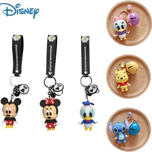 Disney Cute Dolls Keychain Mickey Minnie Mouse Winnie The Pooh Stitch Cartoon Action Figure Key Chains Bag Pendant Girls Gifts
