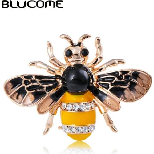 Blucome Vivid Insect Bee Brooch Crystal Enamel Jewelry Women Men Girl Shirt Suit Collar Hat Coat Shawl Clip Pin Accessories Gift