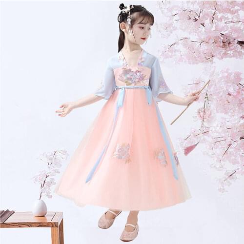 Child Han Dynasty Chinese Style Ancient Costume Traditional Folk Dance Stage Clothing Hanfu Girl Princess Fairy Dress