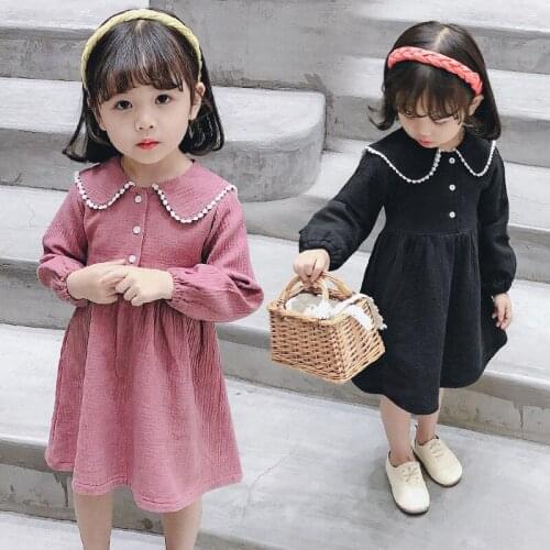 Girls Dresses Baby Kids Girl Western Lapel Long Sleeve Princess Dress Spring Autumn Toddler Cotton Sweet Dress Children Clothing