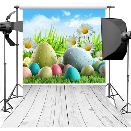 Easter Big Egg Kids Birthday Photography Backgrounds for White Daisies Flowers Rustic Wood Photo Props Studio Booth Background