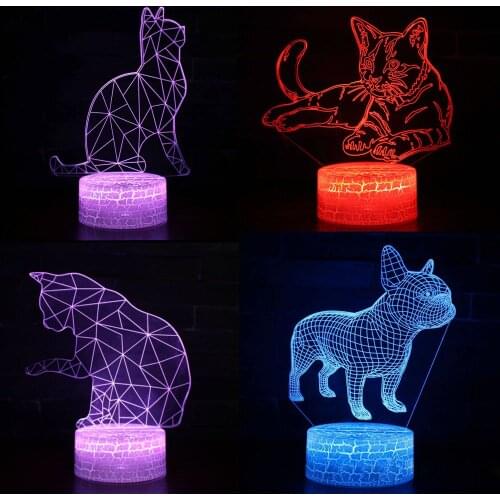French Bulldog Cat Owl LED 3D Visual Illusion Night Light Creative Table Decoration USB Light Decorative Novelty Lamp Kids Gift