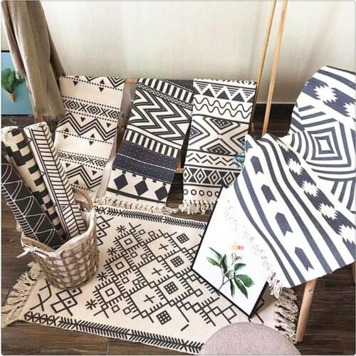 Cotton Tassel Home Woven Carpet Welcome Pad Bedroom Study Floor Carpet Prayer Mattress Machine Washable Blanket Hand Hooked