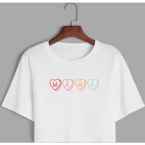 Mama Mom Mama Heart Women Crop Shirt Cropped T-Shirt Crop Top Tee Summer Short Sleeve Cotton Tops Female Girls Graphic T-Shirts