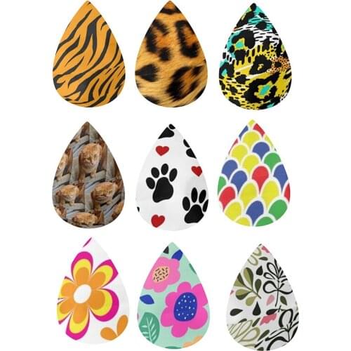 Diy Leather Earrings Dog Paws Botanical Pink And Green Flowers Garden Floral Leopard Cute Rainbow Fish Mermaid Scales Patteen