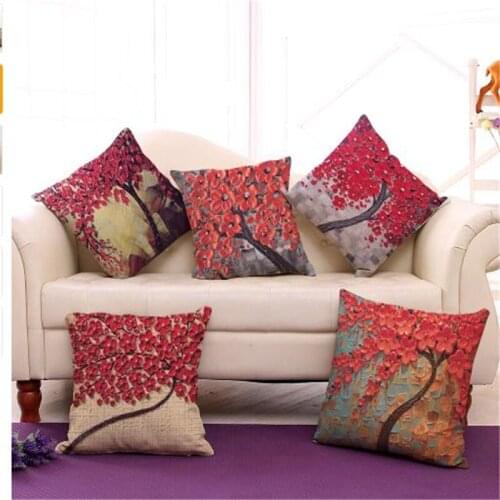 Colorful Flowers Tree Home Decorative Sofa Throw Cushion Cover Living Room Waist Square Pillow Case