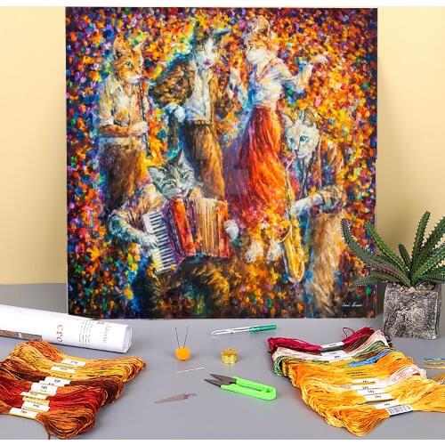 Oil Style Cat Swing Printed Canvas 11CT Cross Stitch Set Embroidery DMC Threads Hobby Handiwork Knitting Needle