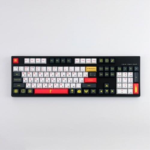 PBT Red Black Assault Team Keycap 128 keysRussian root Russian font Cherry profile Dye-Sublimatio Mechanical Keyboard Keycaps
