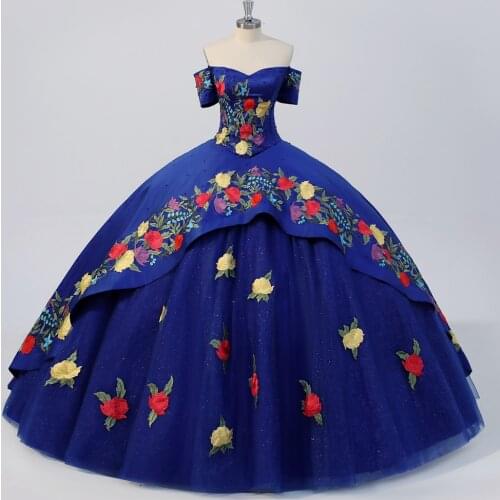 Mexican Charra Navy Blue with Red Embroidery Quinceanera Dresses Ball Gown Metal buttons Sweet 15 Dress Custom Size