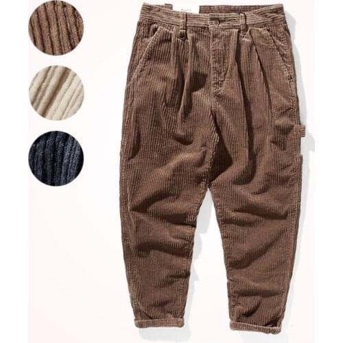 2021autumn And Winter Men 'S Clothing Corduroy Casual Pants Loose Retro Corduroy Workwear With Pocket Skinny Pants