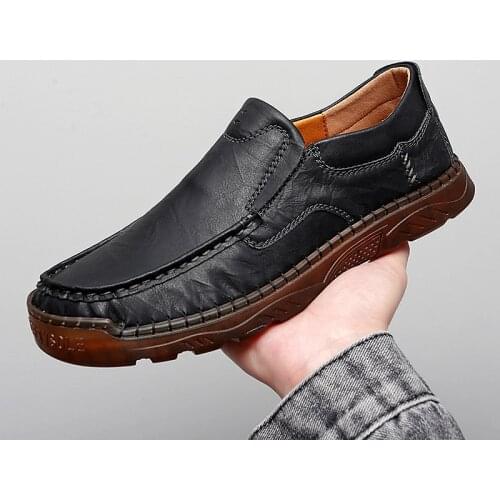 Molosia Mens Slip On Boat Shoes Handsewn Loafers Casual Slip On Driving Shoes Leather