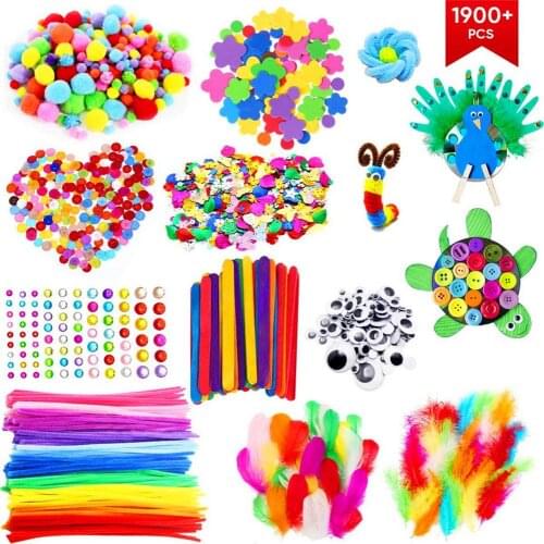 All-in-one Craft Supplies Set DIY Children Handicraft Supplies Pipe Cleaners Metallic Pompoms Standard Pompoms For Gifts
