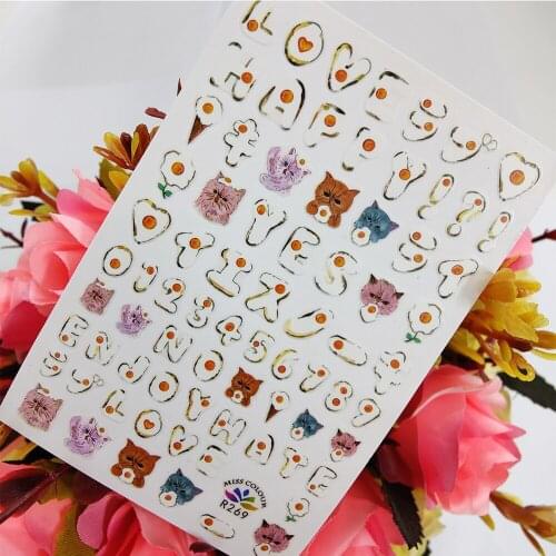 Alphabet Cookie Animal Cat 3D Stickers for Nails Design Self Adhesive Nail Art Decoraciones Sliders foil everything for Manicure