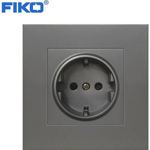 FIKO EU Standard wall power socket 16A standard ground with security door Black/White/Gray Flame retardant PC panel 86mm*86mm