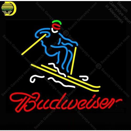 Budweiser Skier Neon sign Glass Tube Bulbs Light Beer Club icons light Beer Pub Room signs Store Decoration Signboard Handmade