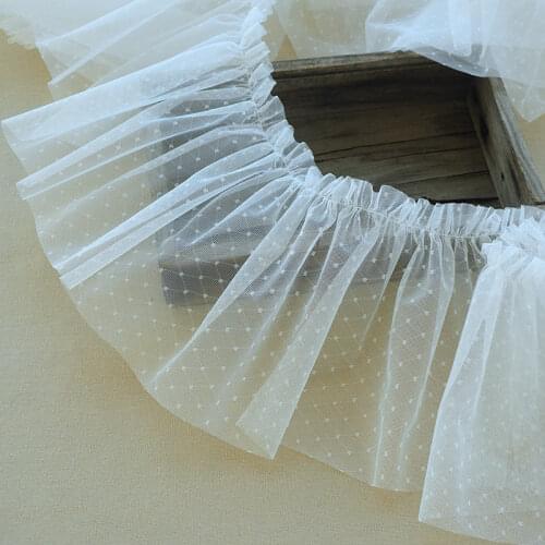 New color 2meter/Lot 20cm wide Dot Grid Mesh Ruffle Lace Trim Grey/Pink/old Pink Diy Texile Material X605