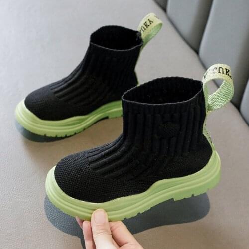 Autumn Girls Stretch Knitted Socks Big Childrens Shoes Fashion Korean Short Boots Breathable Kids Shoes 5 6 7 8 10 11 12 Years