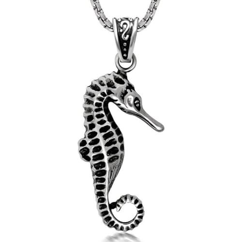Stainless Steel Vintage Animal Sea Hippocampus Pendant Necklace Jewelry Punk Rock Men Gift For Him with Chain