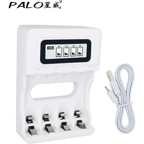PALO 4 Slots Fast charger LCD Display Smart Intelligent USB Battery Charger For AA / AAA Ni-CD Ni-MH Rechargeable Batteries