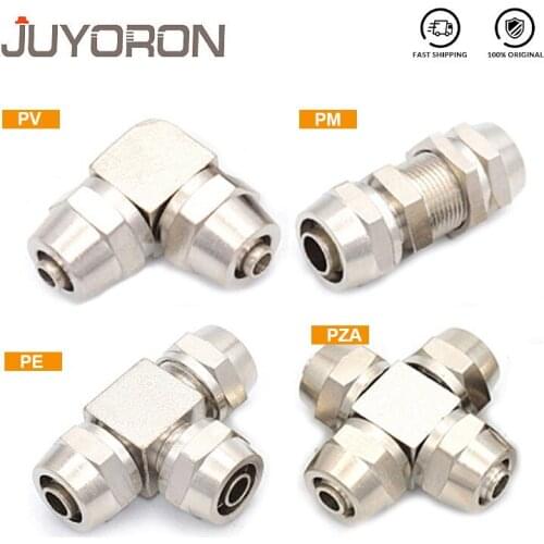 PV PE PM PZA Pneumatic Air Quick Connector Pipe Fittings Copper Plated Nickel For Hose Tube OD 4MM 6 8 10 12 14 Metal Connector