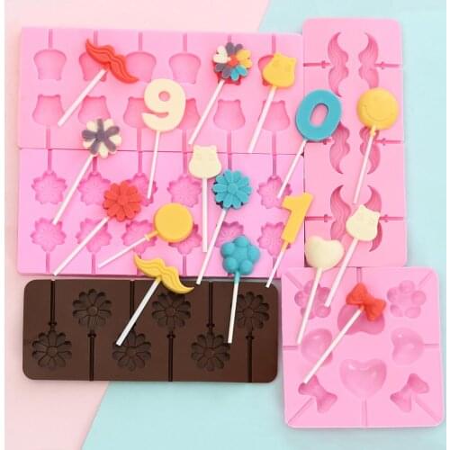 Silicone Lollipop Mold Chocolate Candy Cookie Biscuit Mold Cake Decorating Tools Soap Pudding Jelly Ice Mould DIY Baking Tools