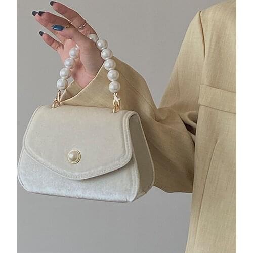 Luxy Moon Elegant Women Handbag with Pearl Chain Apricot Retro Suede Small Shoulder Messenger Bag Wedding Party Purse ZD1875
