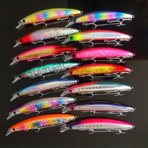 TSURINOYA 130F Ultra largo Lanzamiento de cebo de Minnow duro de 130mm 23g TWINKLE DW111 platija de lubina de mar de agua salada