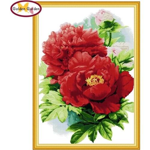 GG Peony Blooming with Wealth Cross Stitch Handmade Craft Needlework Cross-Stitch Embroidery Kit Cross Stitch for Home Decor