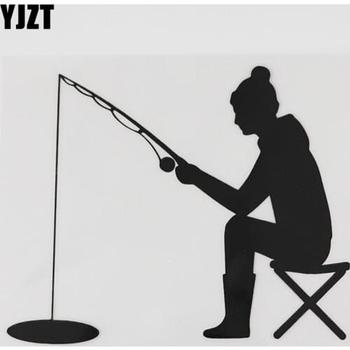 YJZT 14.2CMX11.9CM Fishing Hobby Fisher Winter Fishing Vinyl Car Sticker Black/Silver 8A-0958