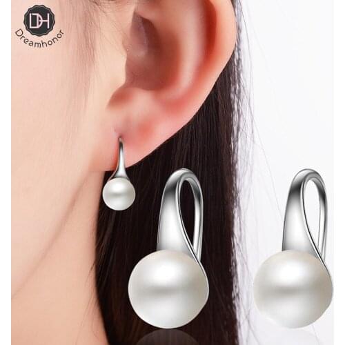 Dreamhonor 2021 Elegant 925 Sterling Silver Pearl Drop Earrings For Women Fashion Jewelry