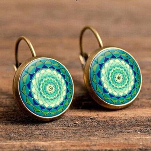 SUTEYI Mandala women fashion earring henna glass cabochon stud errings om symbol Zen Buddhism retro earing diy jewelry EF20
