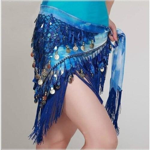 Women Belly Dance Hip Scarf Skirt Triangle Sequins Hollow Out Dance Costume 803-569