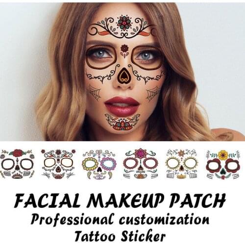 1PC 3D Halloween Face Tattoo Stickers Temporary Tattoos Fake Tattoo Body Face Paste For Woman Party Face Jewels Tatoo