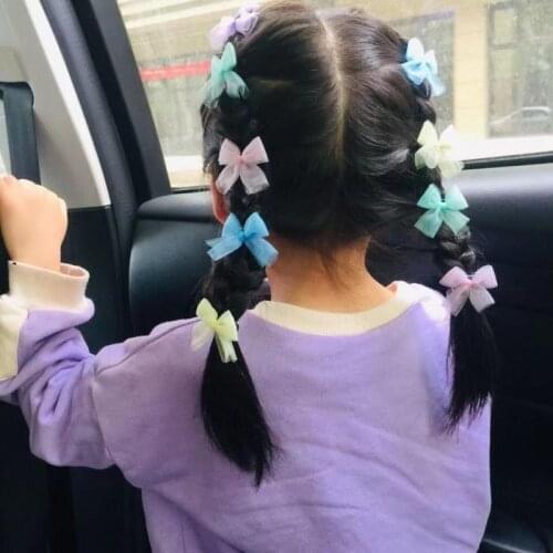 10 Pcs Childrens Cute Small Bow Hairpin Colour Net Yarn Hair Clips Sweet Girls Barrette Headdress Kids Fashion Hair Accessories