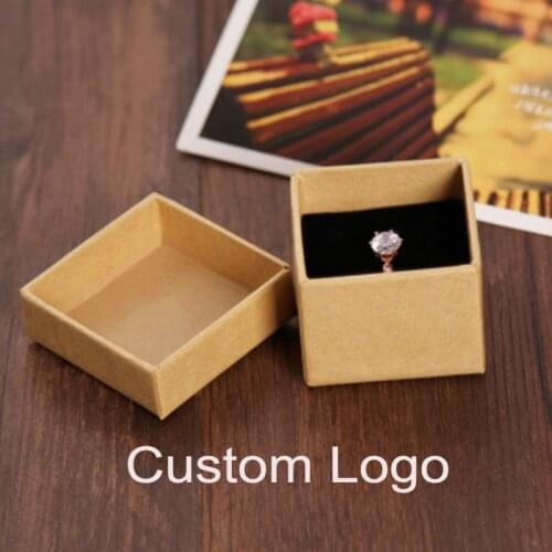 10pcs Cutsom Logo Jewelry Display Gifts Kraft Box Holder Kraft Paper Engagement Ring Brooch Necklace Bracelet Box Bag